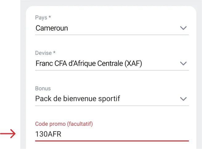 Saisissez 130AFR sans espaces 888starz Apk Cameroun